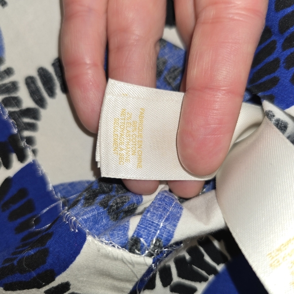 Kate Spade Blue Print Top White Cotton Mod Crop Blouse Short Sleeve Bold size Lg - Picture 9 of 10